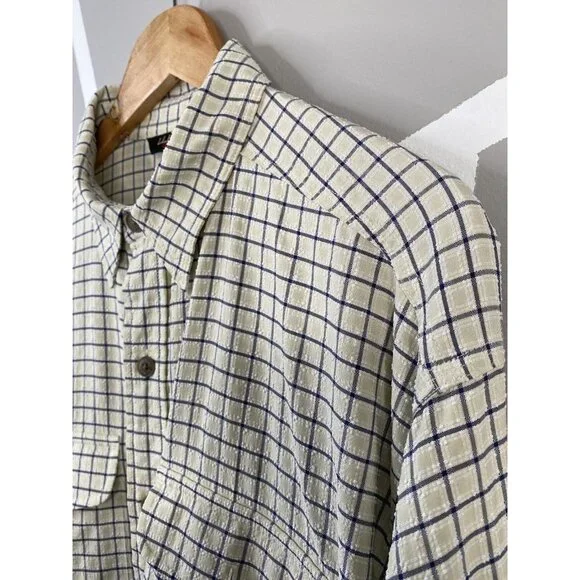 LL Bean Outdoors Textured Long Sleeve Shirt Camping Men’s L Reg Khaki Check - Picture 3 of 16